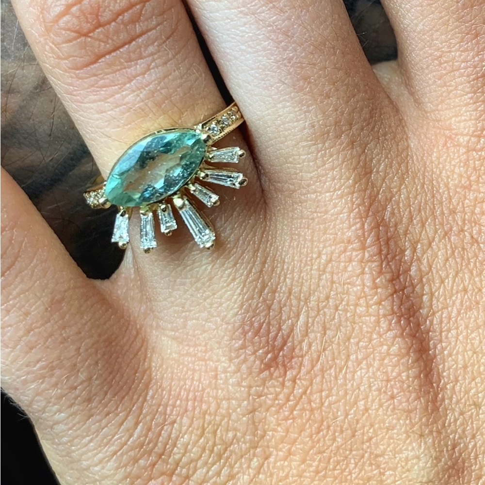 One of one - Jacquie Aiche - Marquise green amethyst, diamond baguette lash ring - Picture 1 of 4